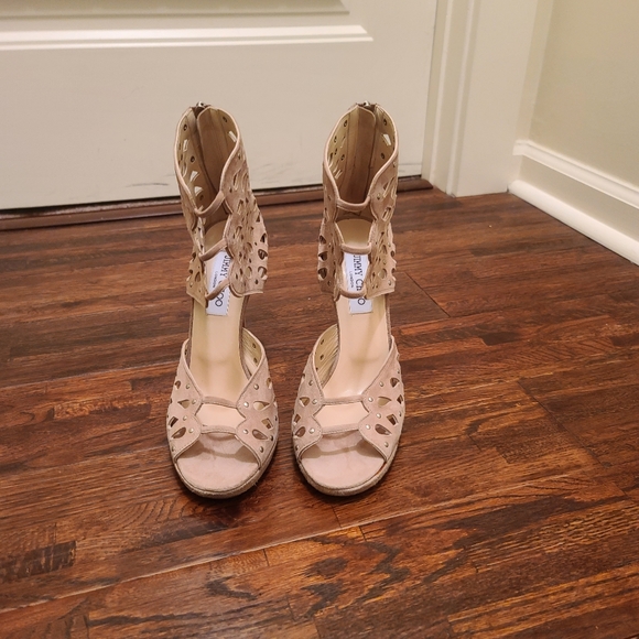 Jimmy Choo Embrace Peforated Beige Suede Sandal Size 40 - Picture 6 of 6